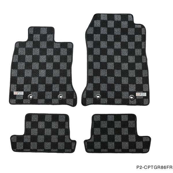 Phase 2 Motortrend (P2M) Front & Rear Checkered Race Carpet Floor Mats - Toyota GR86 (2022+)