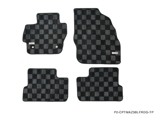 Phase 2 Motortrend (P2M) Front & Rear Checkered Race Carpet Floor Mats - Mazda 3 BL (2010-2013)