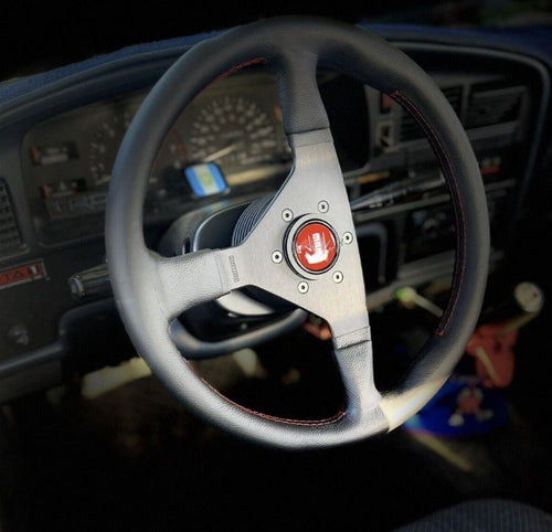 MOMO Montecarlo Steering Wheel - 350MM - Black Leather / Red Stitching