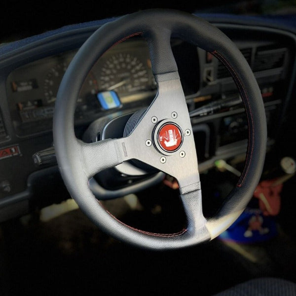 MOMO Montecarlo Steering Wheel - 350MM - Black Leather / Red Stitching