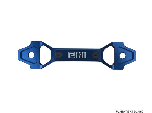 Phase 2 Motortrend (P2M) Blue Adjustable Billet Aluminum Battery Bracket - 130mm to 175mm