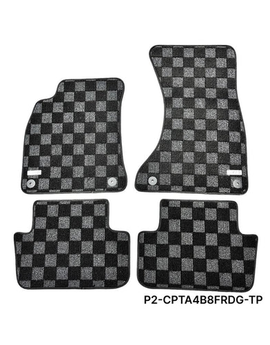 Phase 2 Motortrend (P2M) Checkered Carpet Race Floor Mats - Audi A4 / S4 B8 (2008-2015)