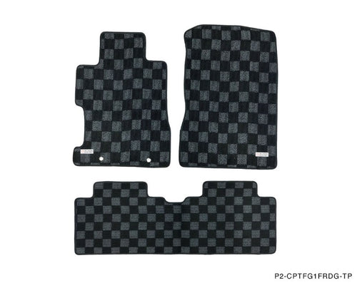 Phase 2 Motortrend (P2M) Front & Rear Checkered Race Carpet Floor Mats - Honda Civic & Si Coupe FG1 (2006-2011)
