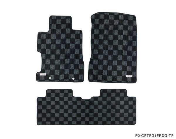 Phase 2 Motortrend (P2M) Front & Rear Checkered Race Carpet Floor Mats - Honda Civic & Si Coupe FG1 (2006-2011)