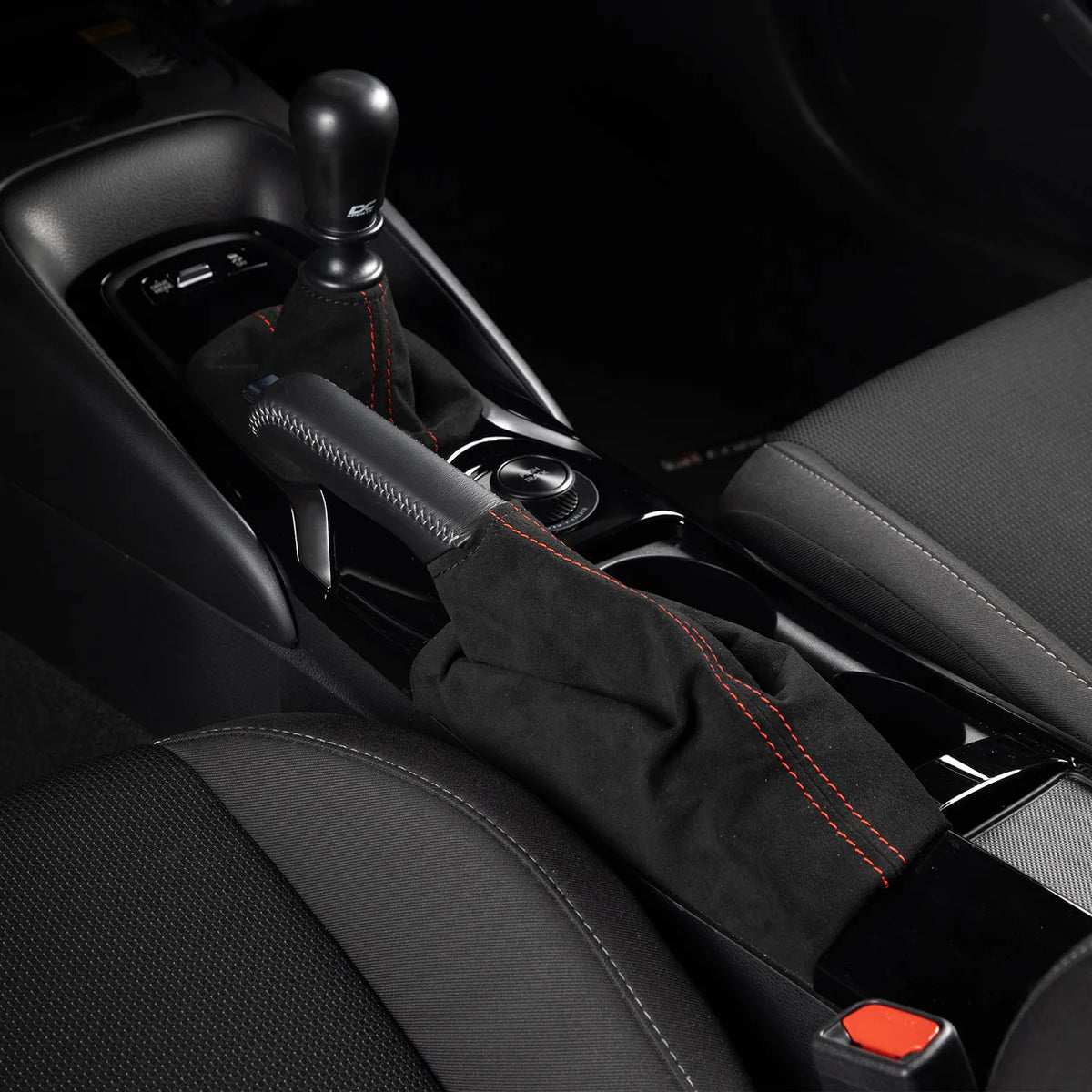 DC Sports Alcantara Shift Boot - Black & Red - Toyota GR Corolla GRC (2023+)