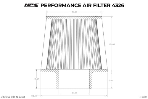HPS Performance 3" Air Filter, 6.75" Length, 5.5" Base, 3.5" Top, HPS-4326
