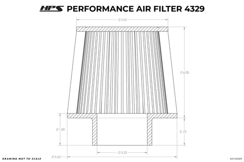 HPS Performance 3.25" Air Filter, 6.75" Length, 5-5/8" Base, 5" Top, HPS-4329