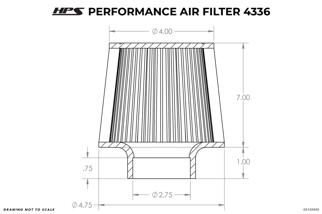 HPS Performance 2.75" Air Filter, 8" Length, 4.75" Base, 4" Top, HPS-4336