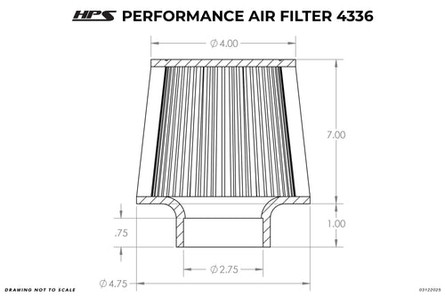 HPS Performance 2.75" Air Filter, 8" Length, 4.75" Base, 4" Top, HPS-4336