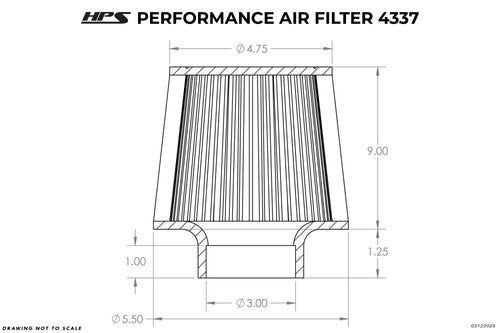 HPS Performance 3" Air Filter, 10.25" Length, 5.5" Base, 4.75" Top, HPS-4337