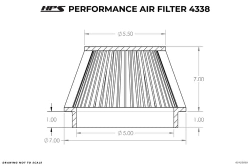 HPS Performance 5" Air Filter, 8" Length, 7" Base, 5-3/8" Top, HPS-4338