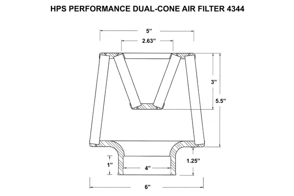 HPS Performance 4" Open Top Dual Cone Air Filter, 6.75" Length, HPS-4344