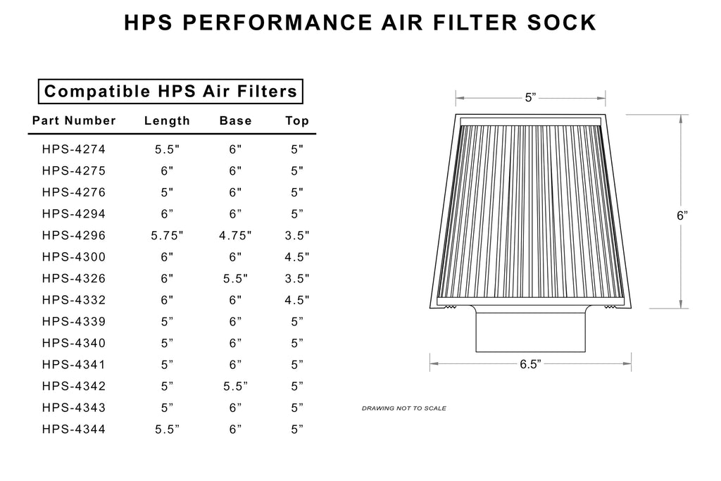 HPS Performance Universal Water Resistant Air Intake Pre-Filter Sock HPS-9147