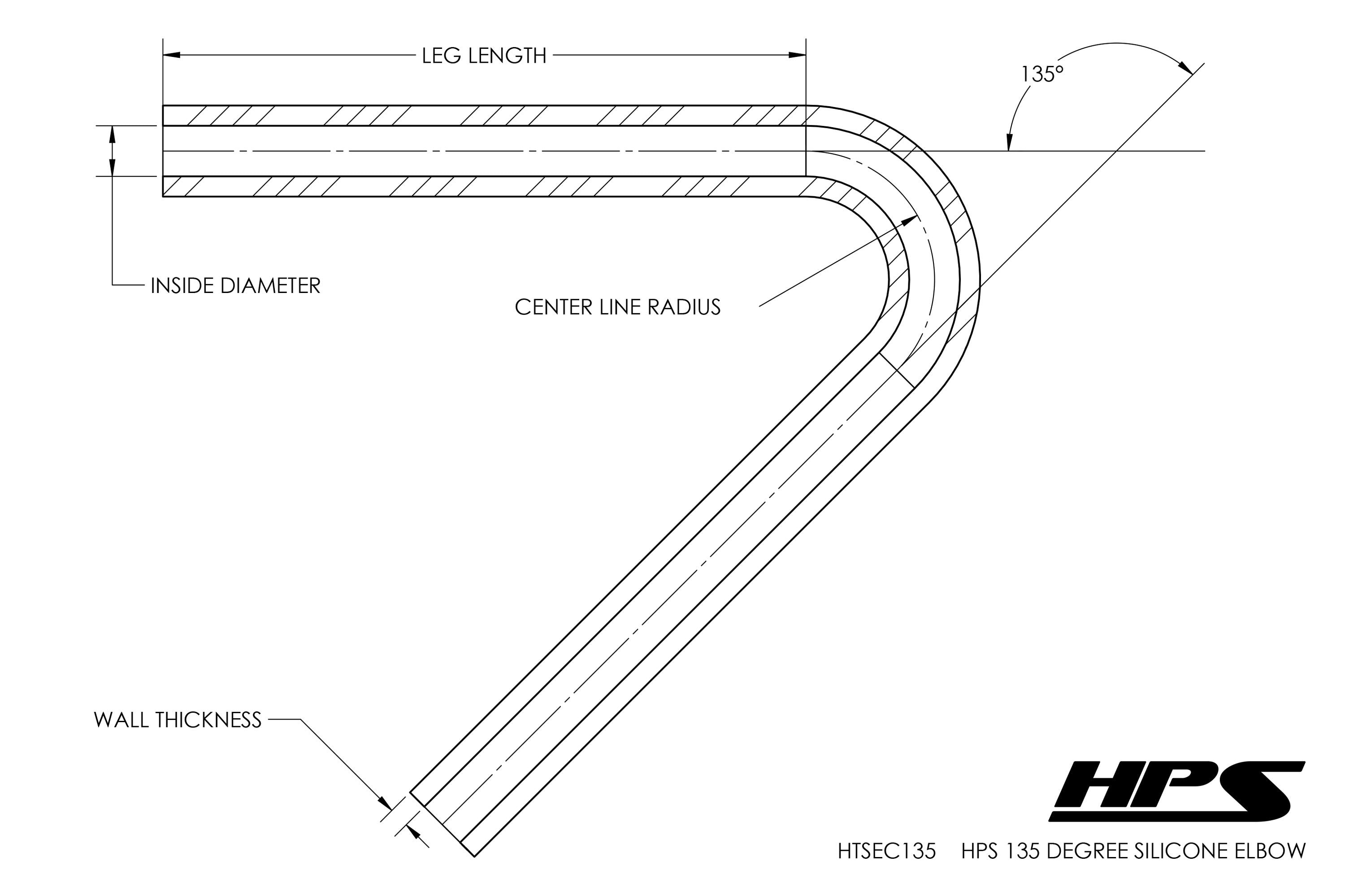 HPS 2-3/4" (70mm) Silicone 135 Degree Elbow Coupler Hose, High Temp 4-ply Reinforced, Black