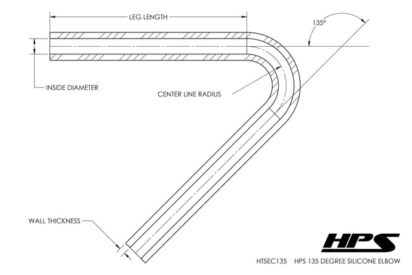 HPS 3-1/4" (83mm) Silicone 135 Degree Elbow Coupler Hose, High Temp 4-ply Reinforced, Black