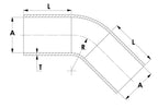 HPS 1-7/8" ID High Temp 4-ply Reinforced Silicone 45 Degree Elbow Coupler Hose Black (48mm ID)