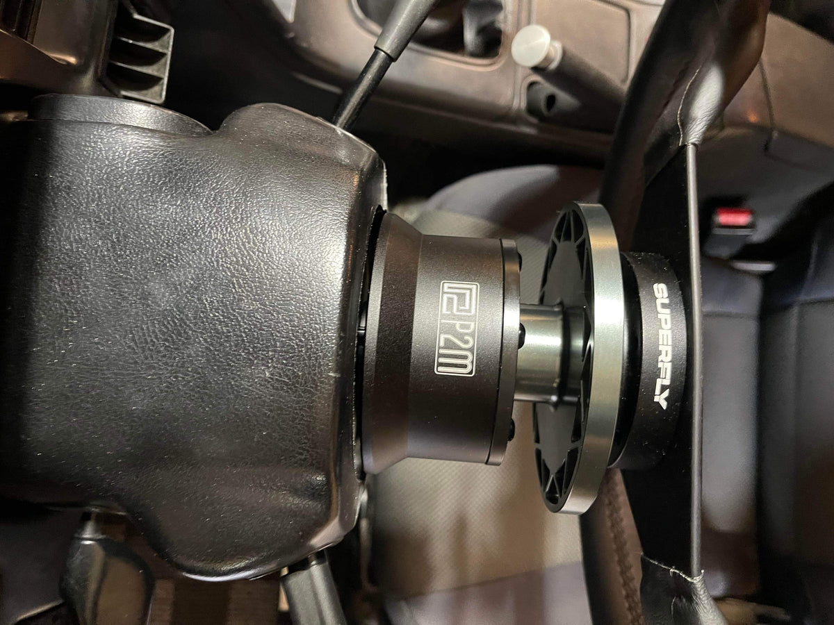 P2M V2 Black Aluminum Steering Wheel BOSS Short Hub - Nissan 240SX S13 S14 (1989-1998) - P2-SBHNS134V2BK-GD