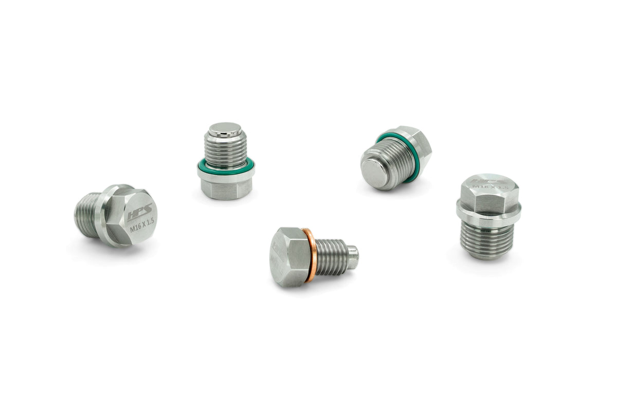 HPS Performance Stainless Steel Magnetic Oil Drain Plug Bolt 5pcs complete kit for Engine Transmission and Front Differential MDPK-100