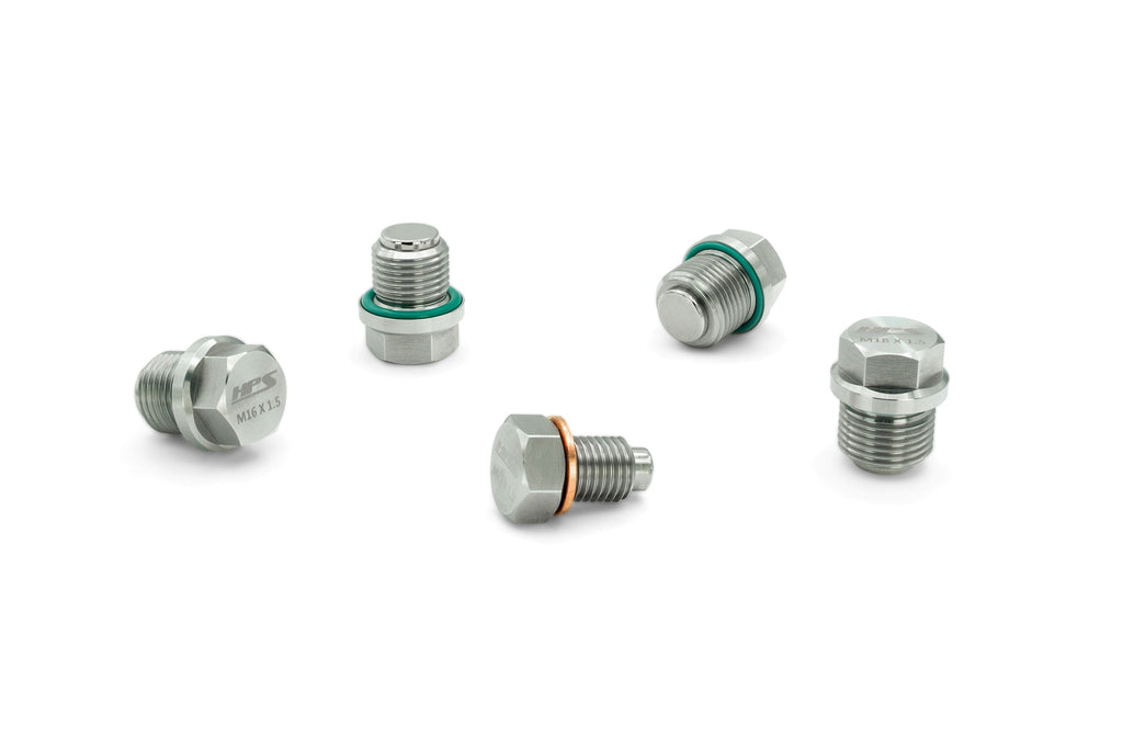 HPS Performance Stainless Steel Magnetic Oil Drain Plug Bolt 5pcs complete kit for Engine Transmission and Front Differential MDPK-100