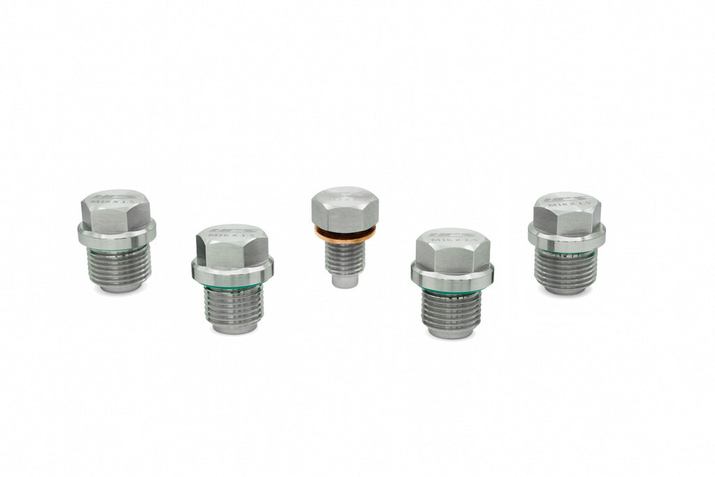 HPS Performance Stainless Steel Magnetic Oil Drain Plug Bolt 5pcs complete kit for Engine, Transmission, and Front Differential, MDPK-100