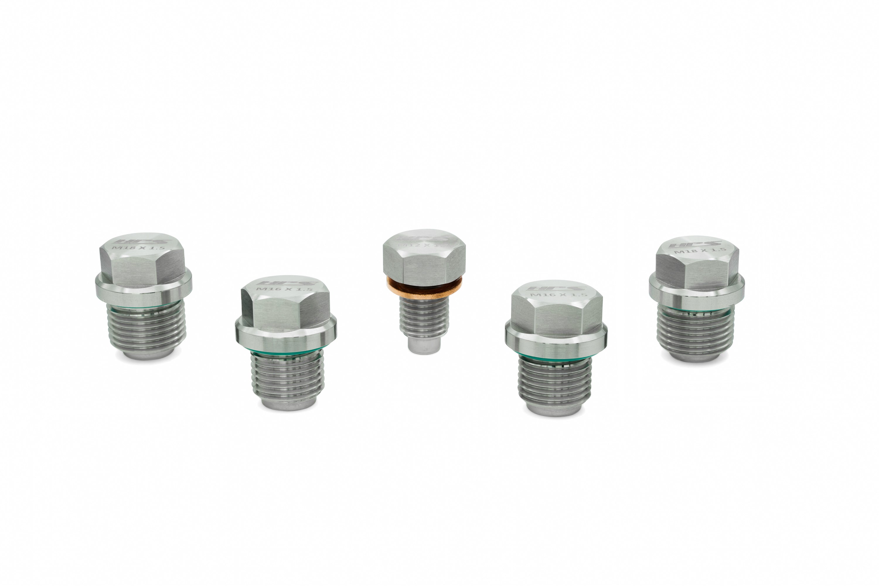 HPS Performance Stainless Steel Magnetic Oil Drain Plug Bolt 5pcs complete kit for Engine, Transmission, and Front Differential, MDPK-100
