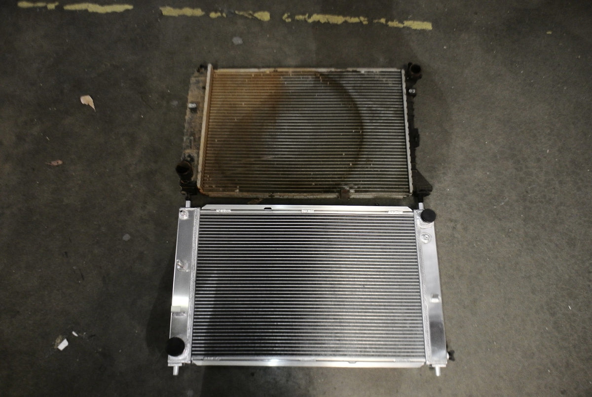 Megan Racing MR-RT-FM96 aluminum radiator for 1997–2004 Ford Mustang manual transmission, view 3