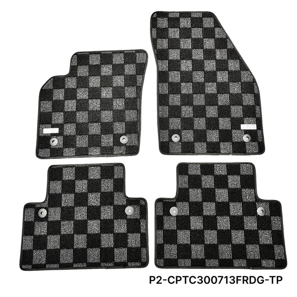 Phase 2 Motortrend (P2M) Checkered Carpet Race Floor Mats - Volvo C30 Hatchback (2007-2013)