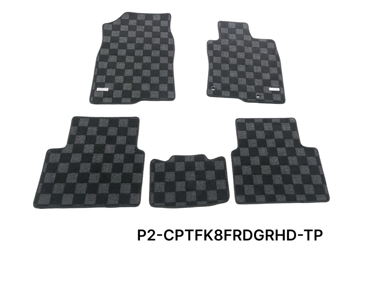 Phase 2 Motortrend (P2M) RHD Checkered Carpet Race Floor Mats - Honda Civic 10th Gen Coupe Hatch Sedan (2017-2021)