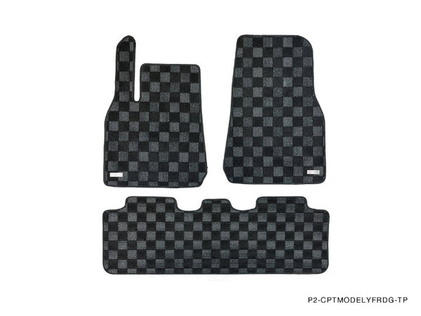 Phase 2 Motortrend (P2M) Checkered Carpet Race Floor Mats - Tesla Model Y