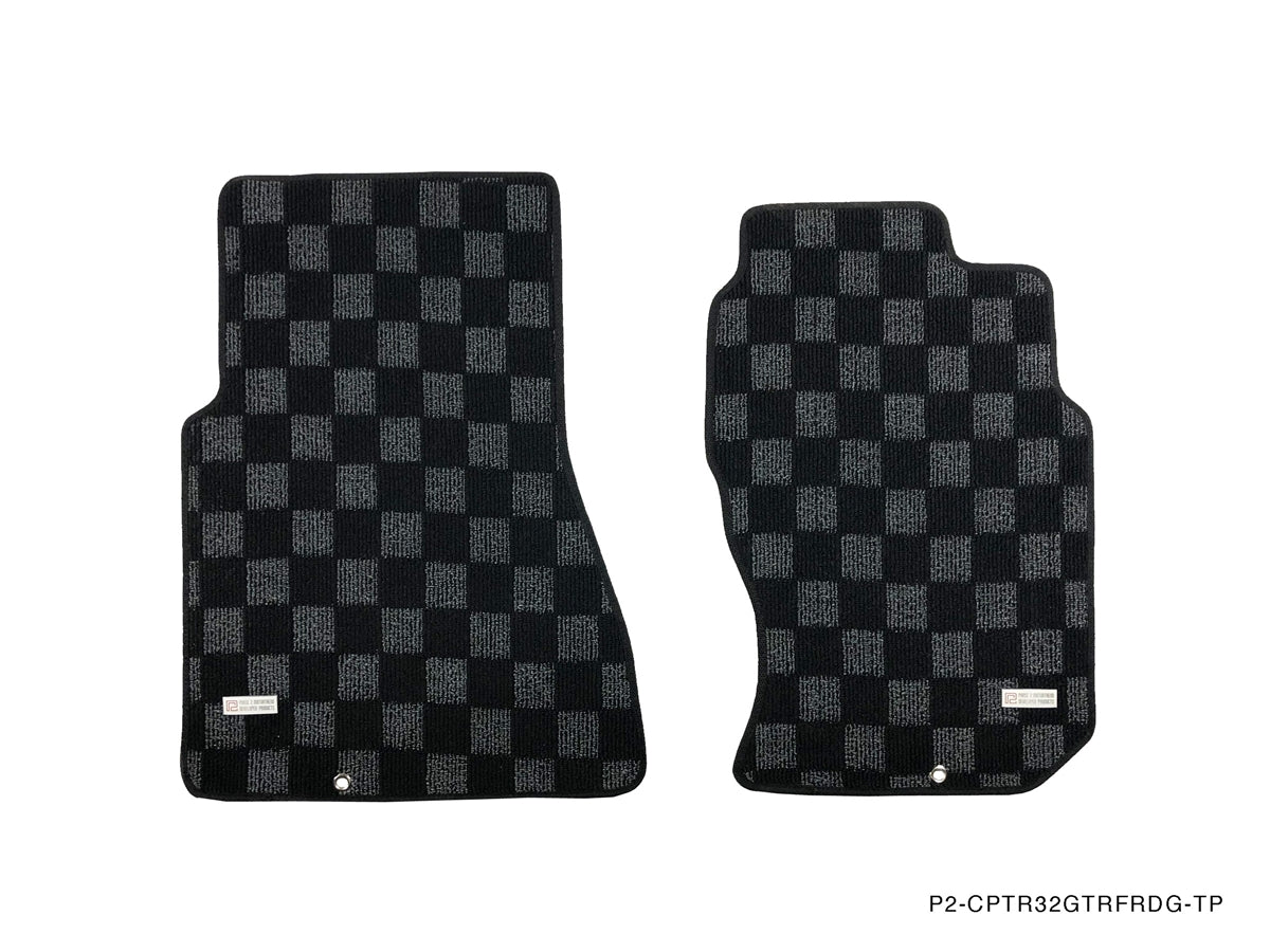 P2-CPTR32GTRFRDGRHD-TP - [RHD] R32 SKYLINE GTR (JDM RHD) FRONT + REAR RACE FLOOR MATS : DARK GREY - View 1