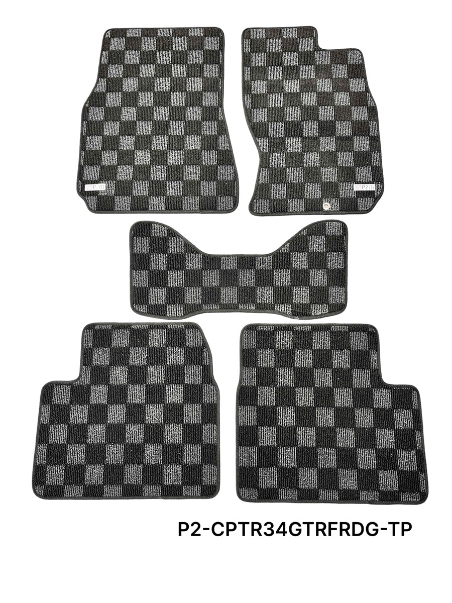 P2-CPTR34GTRFRDGRHD-TP - [RHD] R34 SKYLINE GTR (JDM RHD) FRONT + REAR RACE FLOOR MATS : DARK GREY - View 1