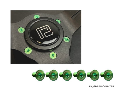 P2M SUPERFLY TITANIUM STEERING WHEEL COUNTER SUNK BOLT SET : GREEN