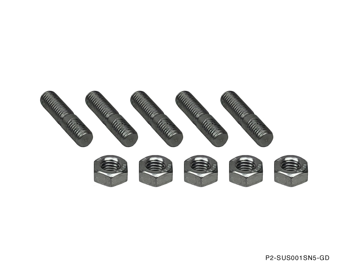 P2-SUS001SN5-GD - STAINLESS T25 / T28 TURBO OUTLET STUD NUT SET M8X1.25 - View 1