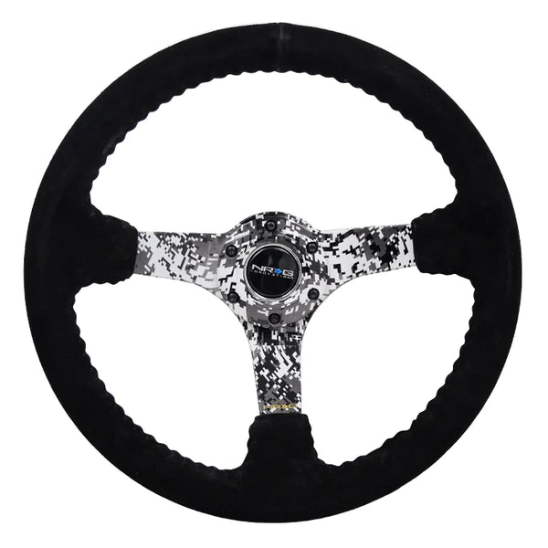 NRG INNOVATIONS 350MM DEEP DISH STEERING WHEEL SUEDE SOLID SPOKE - DIGITAL CAMO