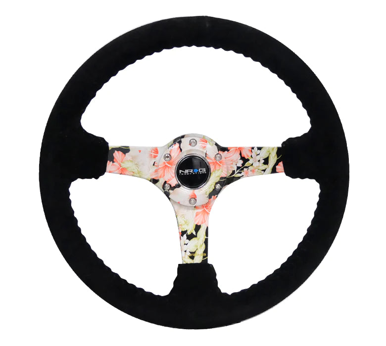 NRG INNOVATIONS 350MM DEEP DISH STEERING WHEEL SUEDE SOLID SPOKE - FLORAL