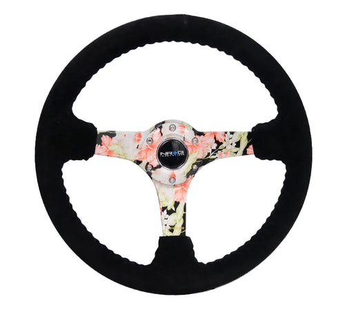 NRG INNOVATIONS 350MM DEEP DISH STEERING WHEEL SUEDE SOLID SPOKE - FLORAL