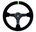 NRG INNOVATIONS 350MM DEEP DISH STEERING WHEEL SUEDE SOLID SPOKE - BLACK - GREEN MARK