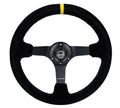NRG INNOVATIONS 350MM DEEP DISH STEERING WHEEL SUEDE SOLID SPOKE - BLACK - YELLOW MARK