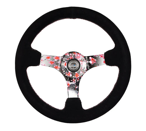 NRG INNOVATIONS 350MM DEEP DISH STEERING WHEEL SUEDE SOLID SPOKE - SAKURA