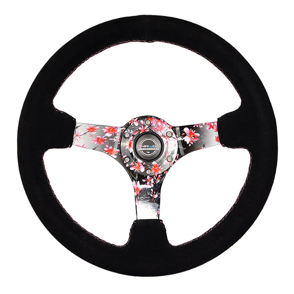 NRG INNOVATIONS 350MM DEEP DISH STEERING WHEEL SUEDE SOLID SPOKE - SAKURA
