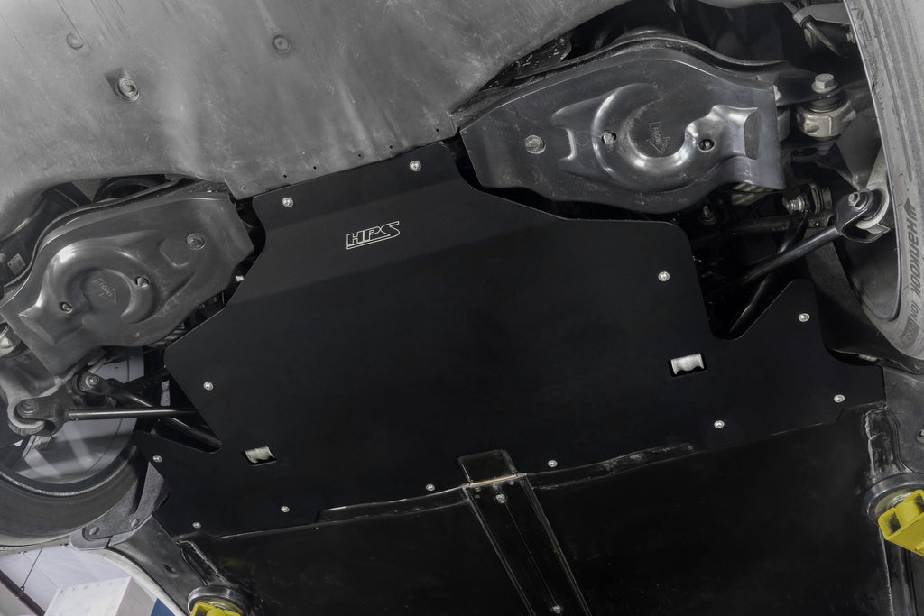 HPS Performance Aluminum Rear Skid Plate Undertray Protection Shield (Black) - Tesla Model 3 / Tesla Model Y - (2017-2023 / 2020-2023)