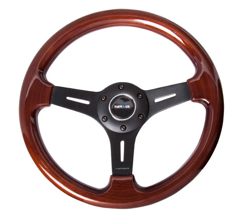 NRG Innovations Classic 330MM Wood Grain Steering Wheel - Black Spokes