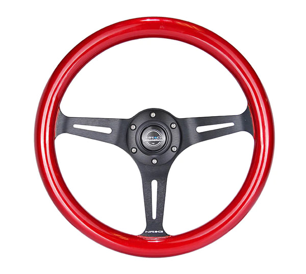 NRG Innovations 350MM 1.5" Deep Dish Wood Grain Steering Wheel - Red Pearl