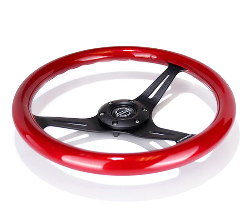 NRG Innovations 350MM 1.5" Deep Dish Wood Grain Steering Wheel - Red Pearl
