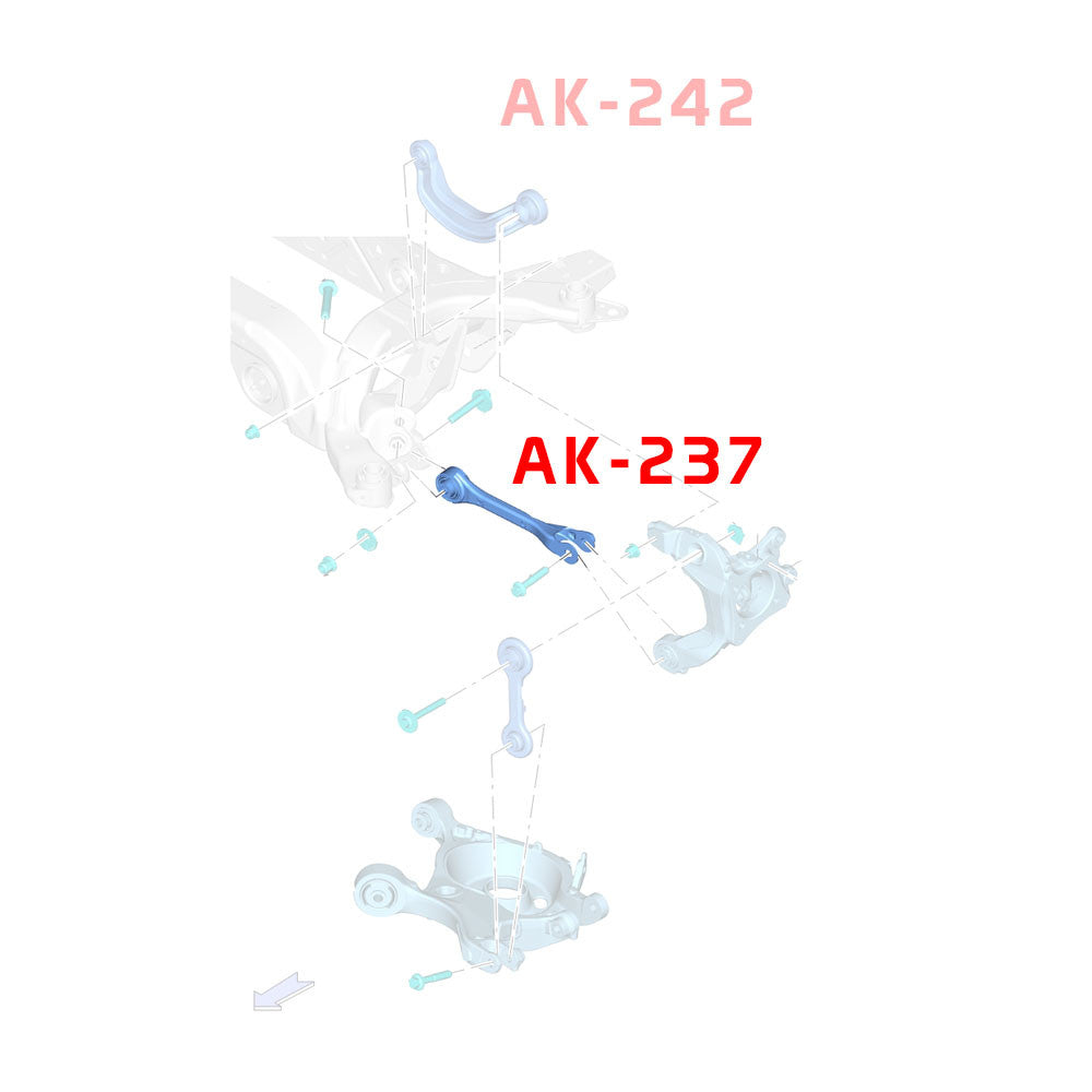 AK-237-E Godspeed Project rear toe arms for Ford Mustang S650 2024-2027 - installation illustration
