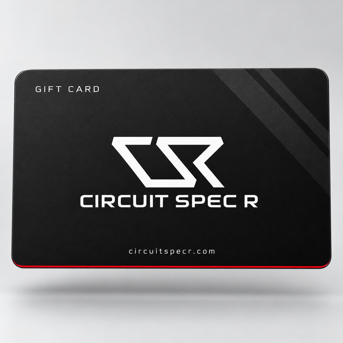 Circuit Spec R digital gift card with white CSR logo on a black card