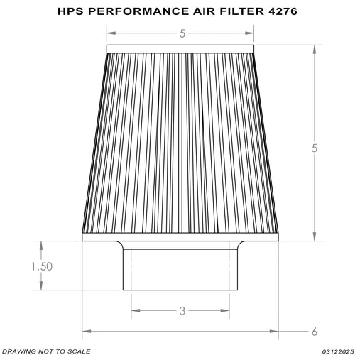 HPS Performance Air Filter 3" ID, 5" Element Length, 6.5" Overall Length, HPS-4276