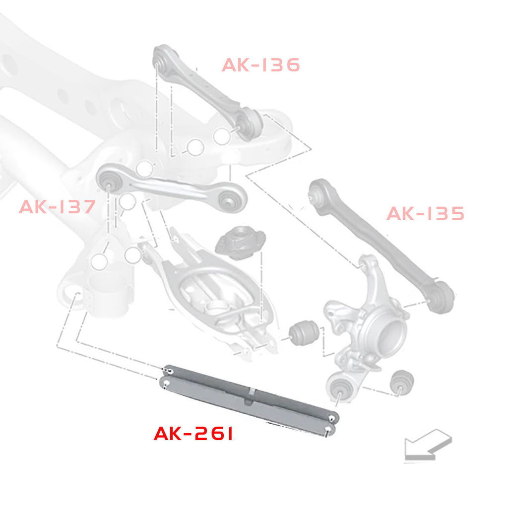 Godspeed Project AK-261-B adjustable trailing arms - installation diagram
