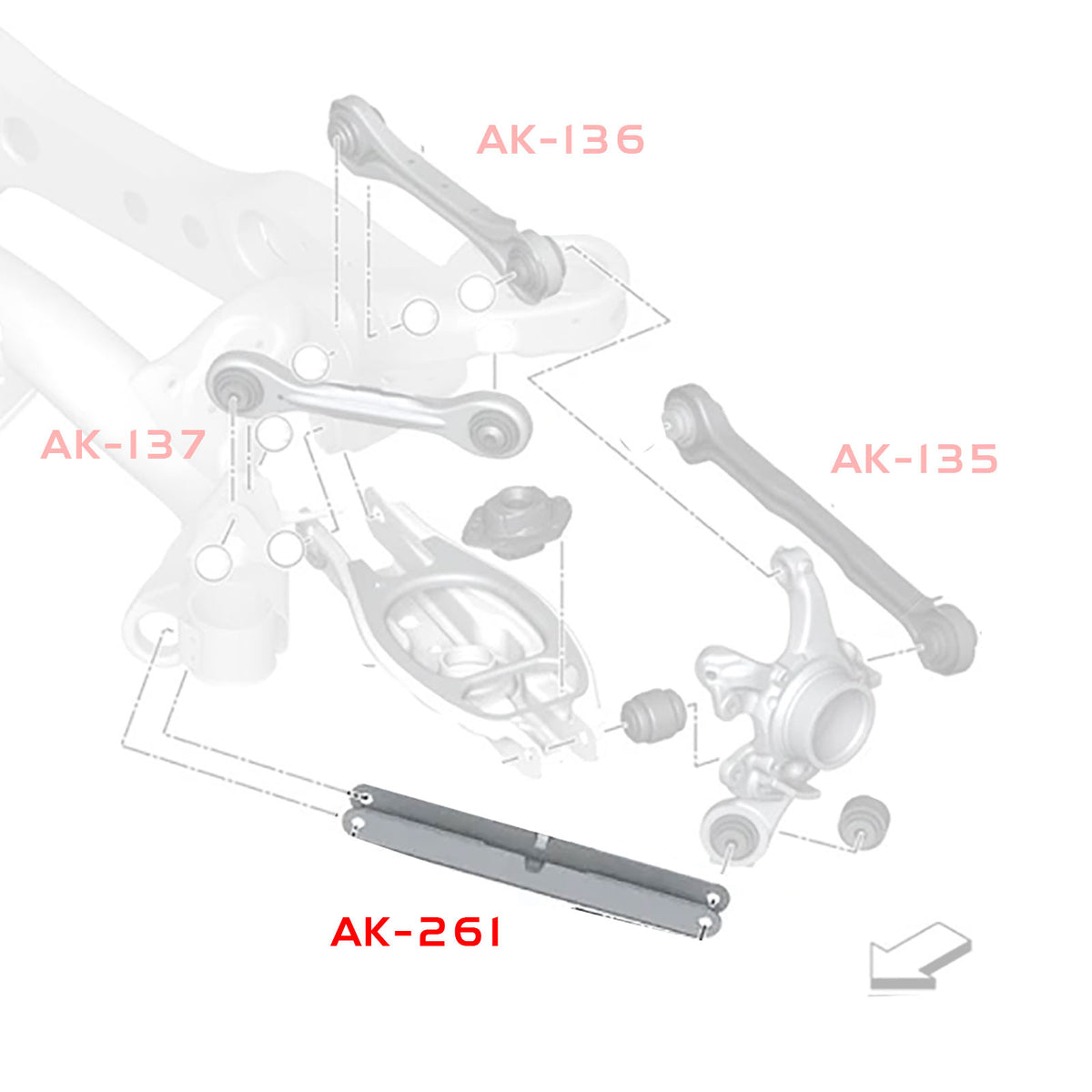 Godspeed Project AK-261-B adjustable trailing arms - installation diagram