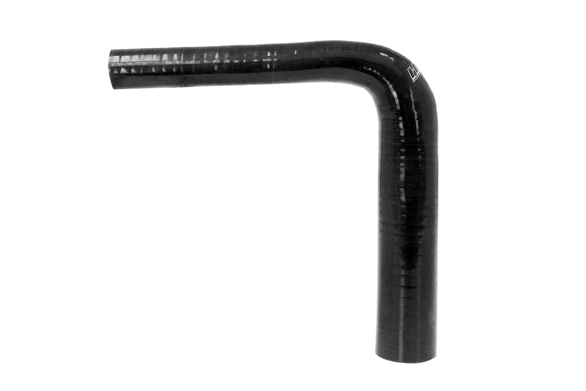 HPS 1-3/4 inch - 2-3/8 inch ID High Temp 4-ply Reinforced Silicone 90 Degree Elbow Reducer Hose Black 45mm - 60mm ID